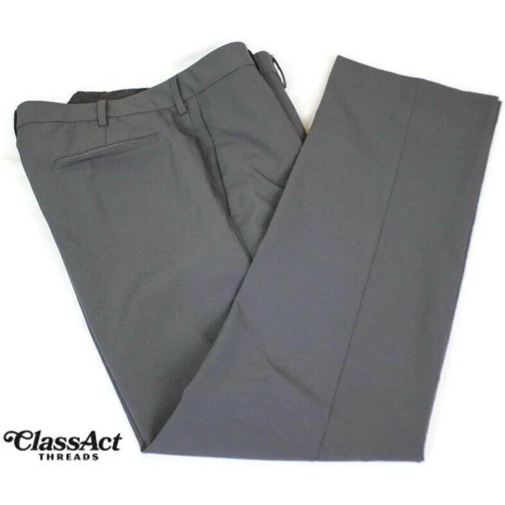 PGA Tour Golf Pants Casual Chino Polyester Men's Gray Flat Front 36 X 32